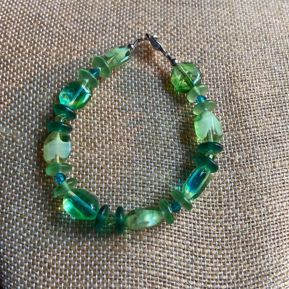 2 for $15 Handmade Green Glass Bead Bracelet
